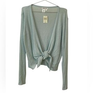 Light blue open front tie-waist cardigan sweater
